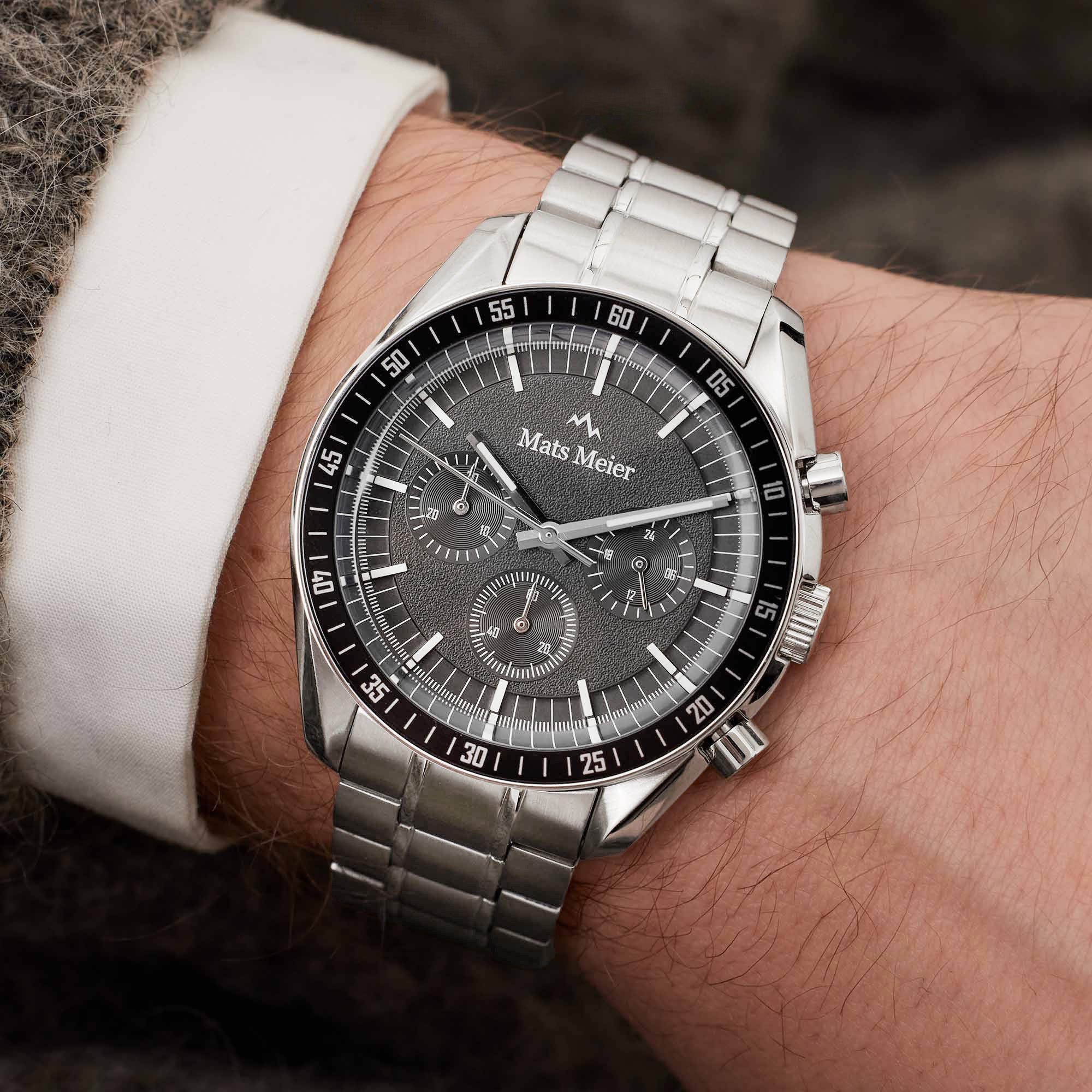 Arosa Racing chronograph mens watch silver coloured and black