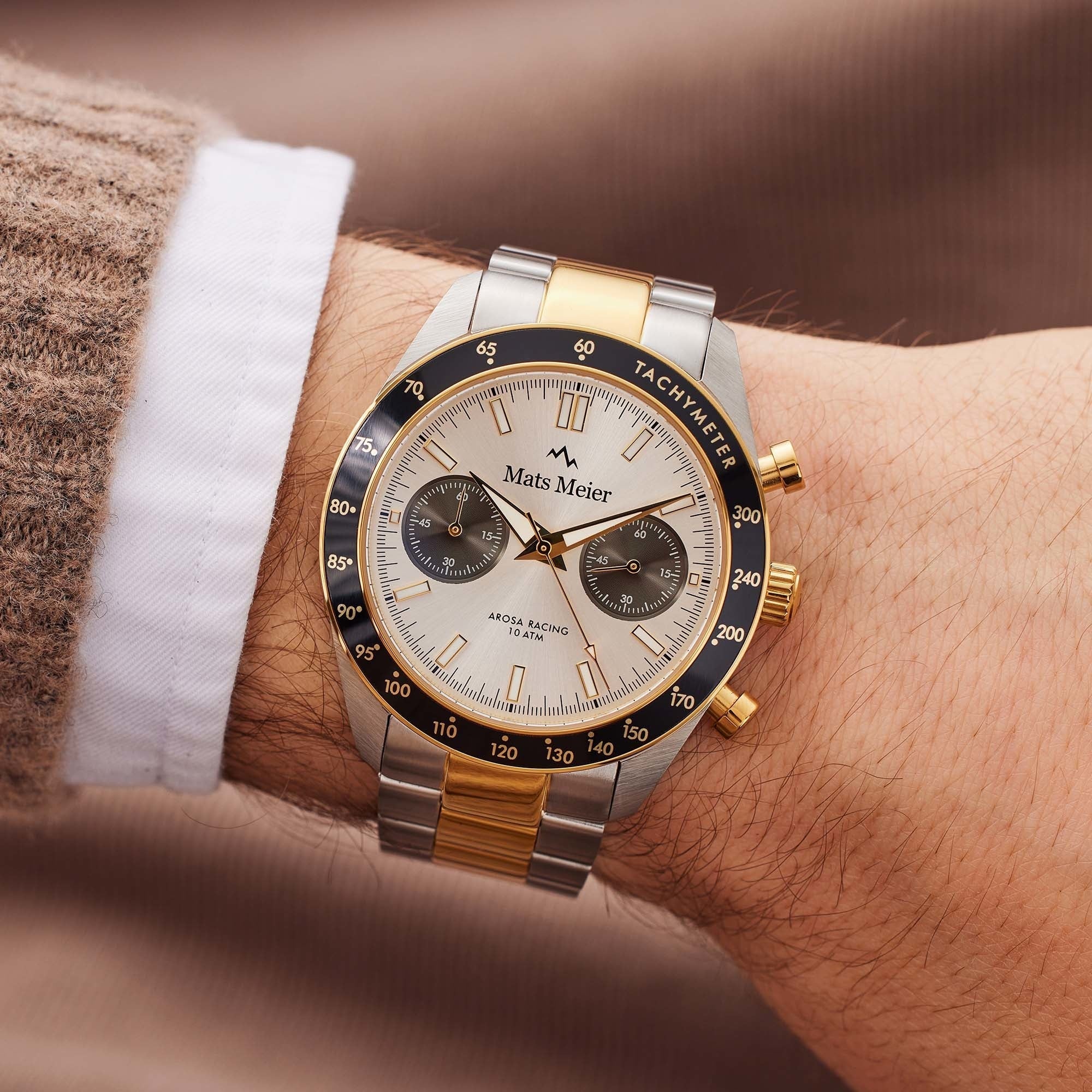 Arosa Racing chronograph mens watch gold coloured and silver coloured