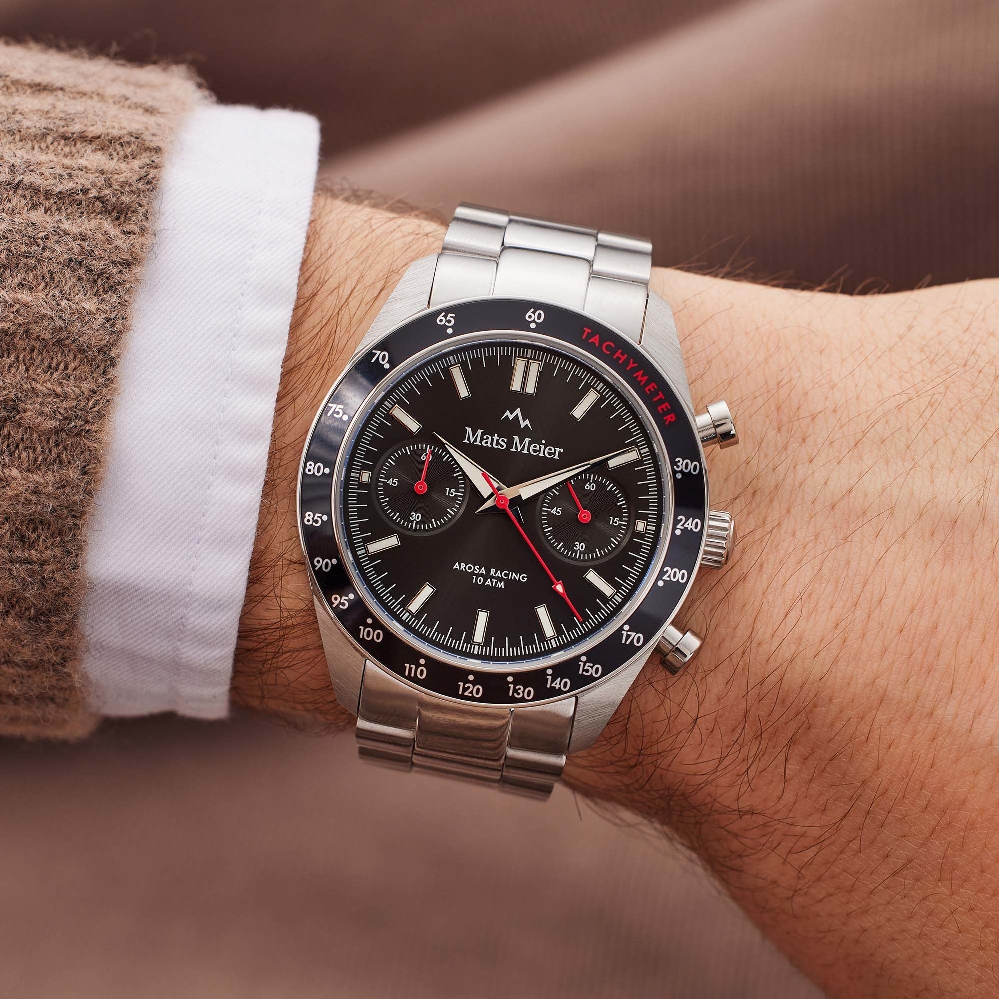 Arosa Racing chronograph mens watch silver coloured and black