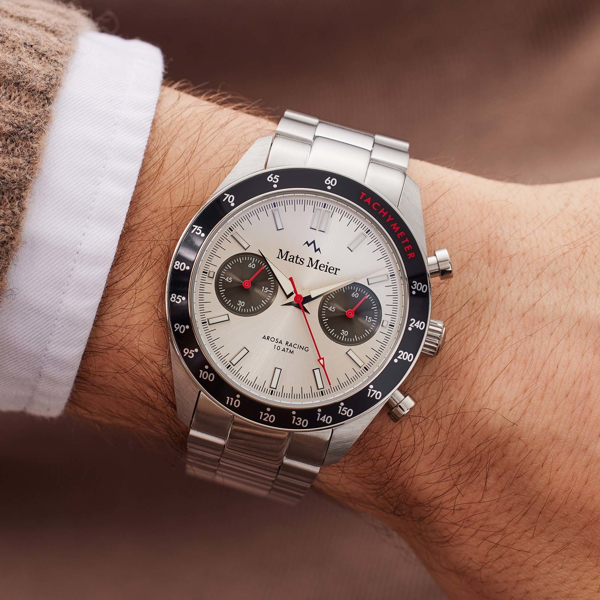 Arosa Racing chronograph mens watch silver coloured